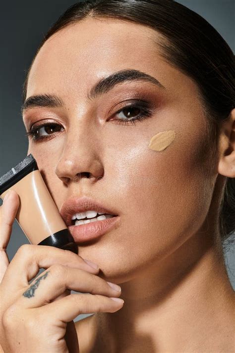 Stunning Woman Demonstrating Her Makeup Routine Stock Image - Image of ...