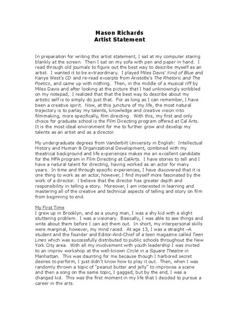 Artist Statement - 6 Free Templates in PDF, Word, Excel Download