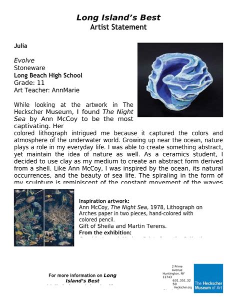 Free Printable Artist Statement Templates [PDF, Word] Middle, High ...