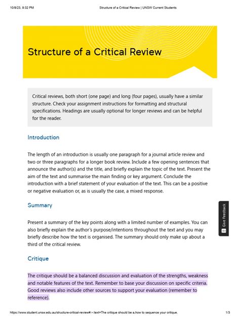 Structure of A Critical Review - UNSW Current Students | PDF ...