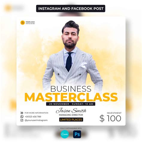 Masterclass Social Media Flyer, Template Full Customizable With Canva ...