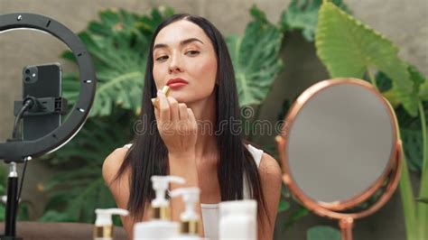 Beautiful Content Creator Making Natural Beauty and Cosmetic Tutorial ...