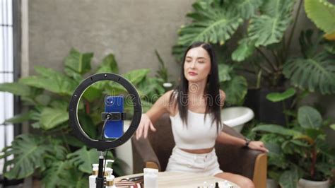 Beautiful Content Creator Making Natural Beauty and Cosmetic Tutorial ...