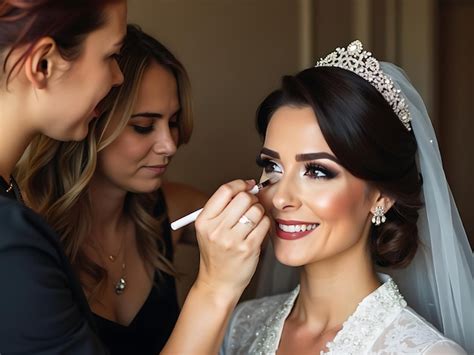 Makeup Artist Applying Elegant Bridal Makeup | Premium AI-generated image