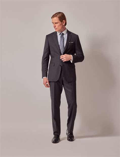 Men's Dark Charcoal Twill Wool Tailored Fit Suit | Hawes &amp; Curtis