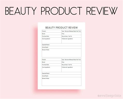Beauty Product Review Clean & Minimalist Design A4, A5, A6 Printable ...