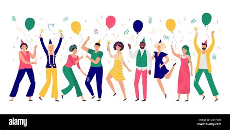 People celebrating. Young men and women dance at celebration party ...