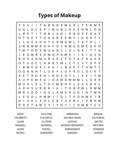 Types of Makeup Word Search