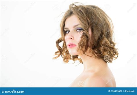 Woman Confident Face with Makeup on White Background. Elegant Makeup ...
