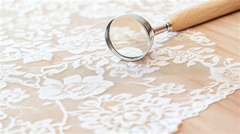 Magnifying Glass Inspecting Lace Fabric on Wood Stock Image - Image of ...