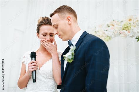 Tears of the bride. Emotions newlyweds. Wedding ceremony. A declaration ...