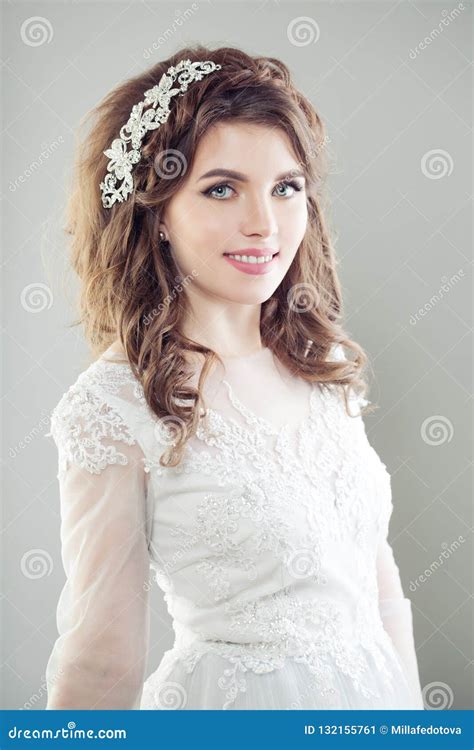 Smiling Bride Girl. Cute Bride with Makeup and Bridal Hair Stock Image ...