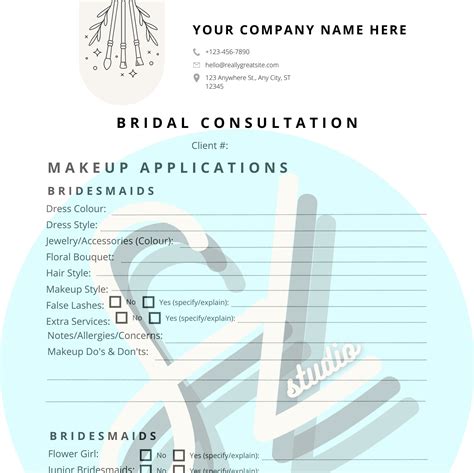 EDITABLE Bridal Consultation Template, Bridal Makeup Contract Template ...