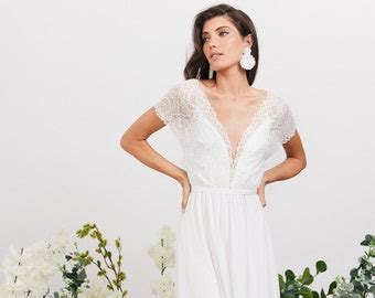 Bohemian Comfortable Wedding Dress, Lace Wedding Dress, Beach Wedding ...