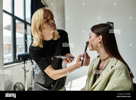 A skilled makeup artist transforms a womans look with precision and ...
