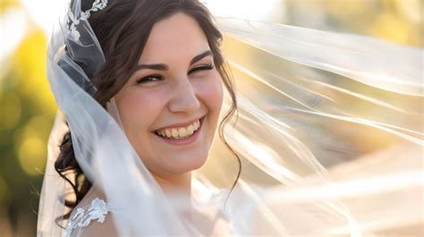 Radiant bride smiling warmly captured in natural light with a flowing ...