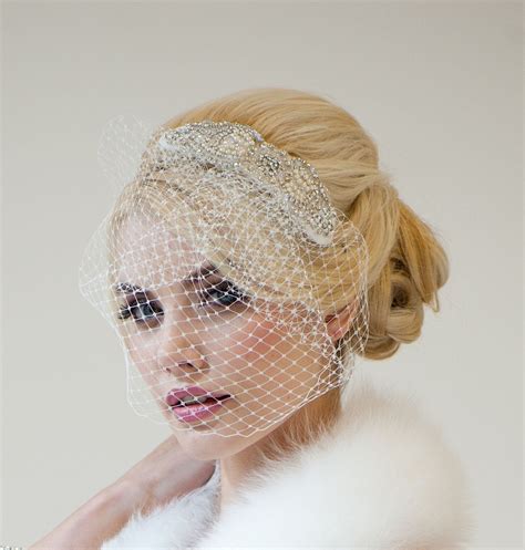 Bridal Headpiece, Birdcage Veil, Bridal Beaded Comb, Bridal Veil ...