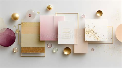 Elegant Flat Lay Composition Featuring Pastel Cards, Decorative Spheres ...