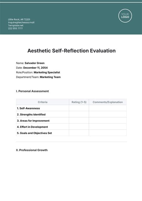 Free Aesthetic Self-Reflection Evaluation Sheet Template to Edit Online