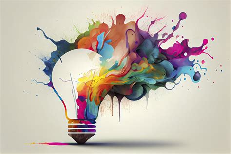 Creative light bulb explodes with colorful paint and splashes Think ...
