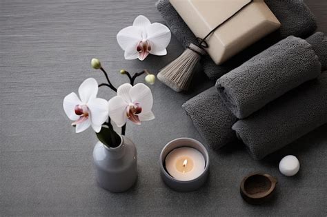 Premium AI Image | A flatlay arrangement featuring spa cosmetics and a ...