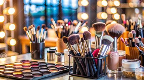 Makeup Brushes and Palette on a Vanity Table, Beauty , Cosmetic ...