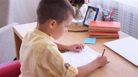 Concentrated Boy Writing Letters In Notebook Stock Footage SBV ...
