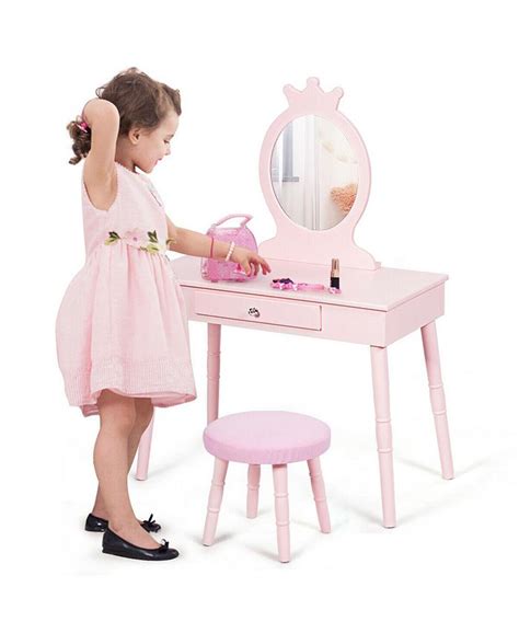 Costway Kids Vanity Makeup Table &amp; Chair Set - Macy's