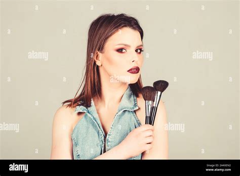 Looking good and feeling confident. Makeup dark lips. Attractive woman ...