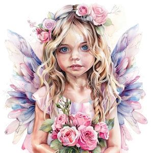11 Beatiful Fairy and Roses Clipart, Fairy Set, Printable Watercolor ...