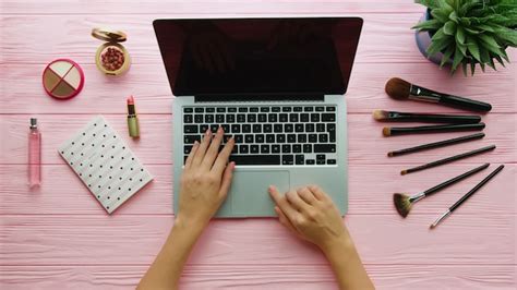 Premium Photo | Top view of fashion blogger workspace with laptop and ...