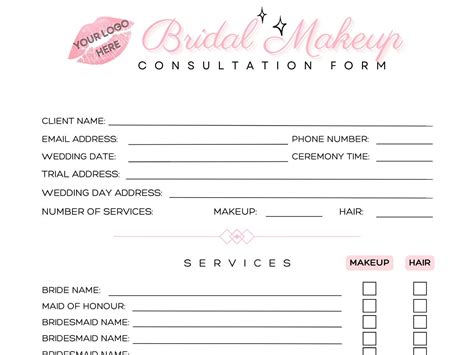 EDITABLE Bridal Makeup Consultation Form Template Bridal - Etsy