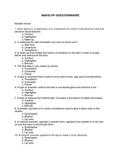 Makeup Questionnaire | PDF