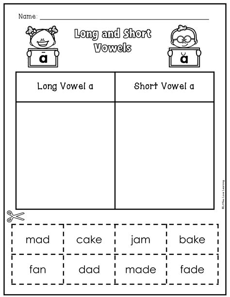 Long vowel a and short vowel a | Worksheet Zone