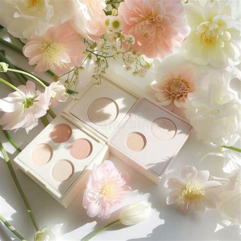 Elegant Makeup Palettes Amidst Blooming Flowers, Capturing a Serene ...
