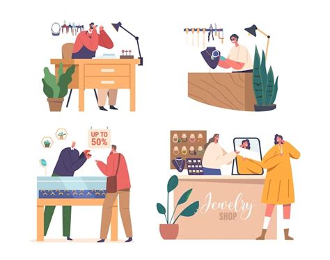 Premium Vector | Set Production Of Exquisite Jewelry Combining Skilled ...