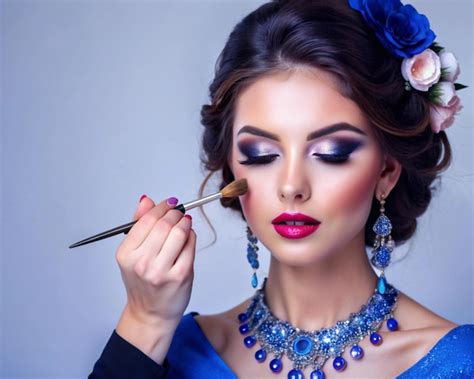 Elegant woman receiving professional makeup for events weddings or ...