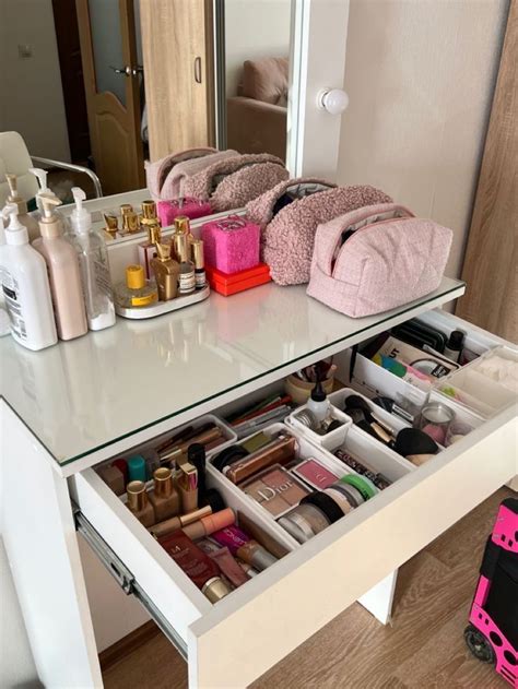 Organized Vanity with Makeup and Toiletries