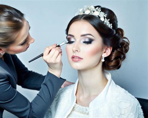 Elegant woman receiving professional makeup for events weddings or ...
