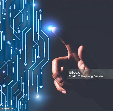 Hand Finger Pointing Abstract Circuit Digital Technology Creating The ...