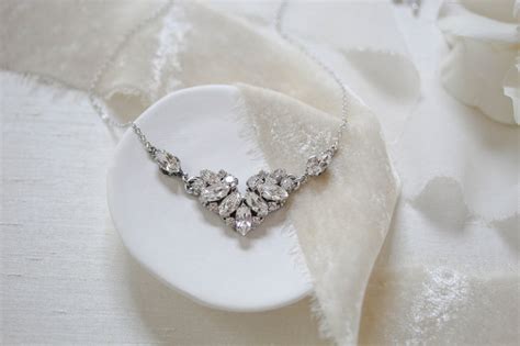 Crystal Bridal Necklace Delicate Wedding Necklace Bridal - Etsy