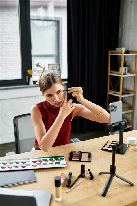 Engaging Influencer Shares Beauty Tips while Stock Image - Image of ...