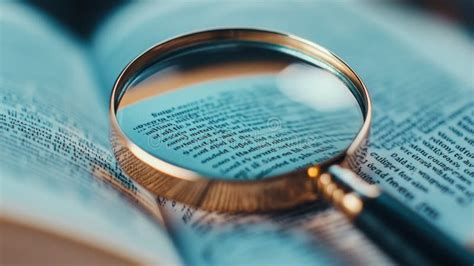 Magnifying Glass Focusing on Text in an Open Book, Highlighting ...