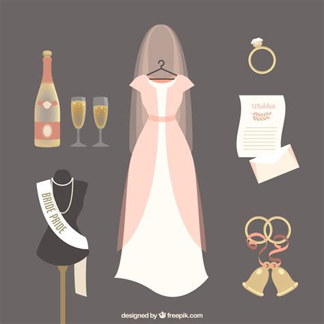 Free Vector | Set of bridal dress with other wedding elements