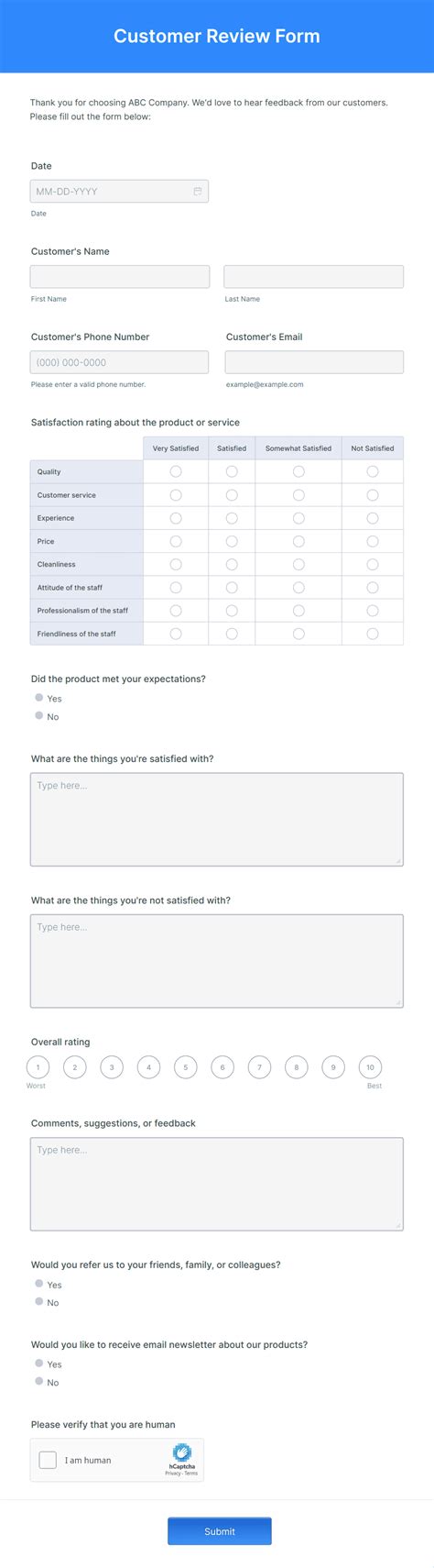 Customer Review Form Template | Jotform