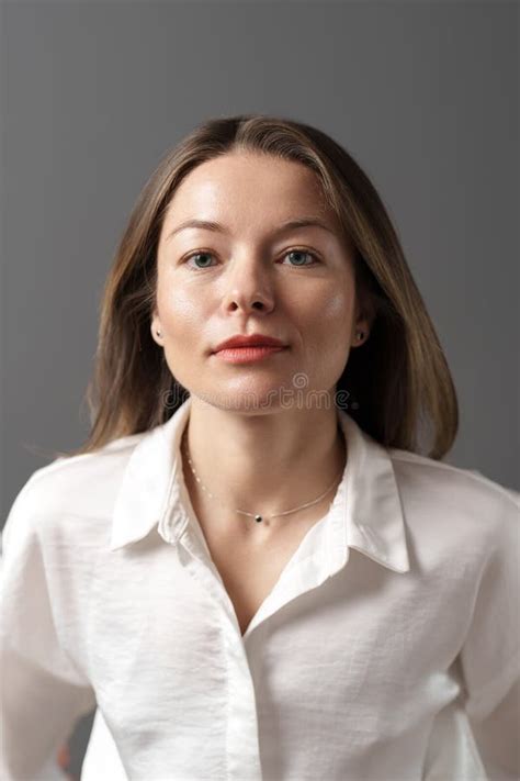 Confident Young Woman in White Shirt, Professional Headshot Stock Photo ...